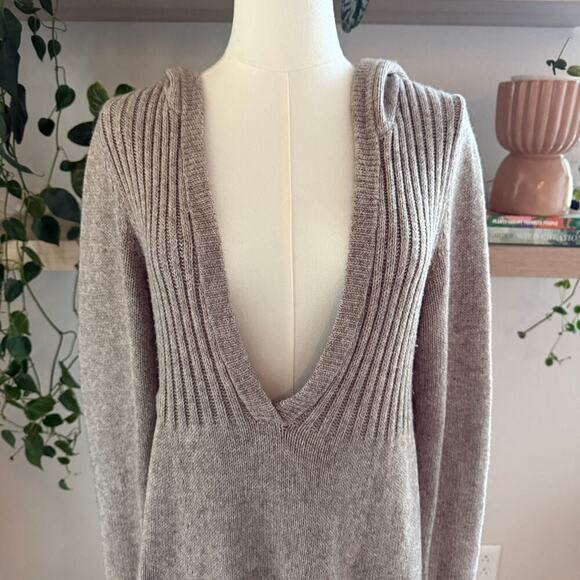Old Navy Vintage Sweater Dress L Beige Cotton Wool Blend Hooded Pocket Retro Y2K - Picture 3 of 9